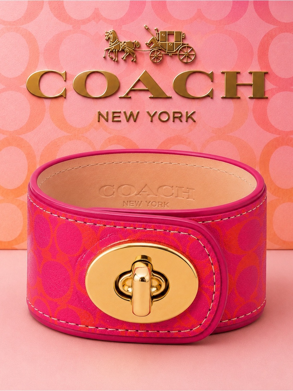 Coach Leather Signature Turnlock Cuff Bracelet. - Picture 15 of 15
